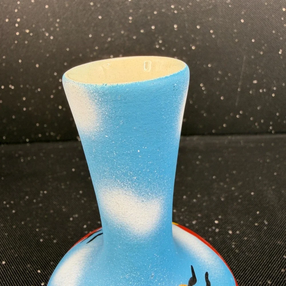 Tesa by Maack Co Desert Landscape Pottery Vase Hand Painted Cactus 5in Blue Red